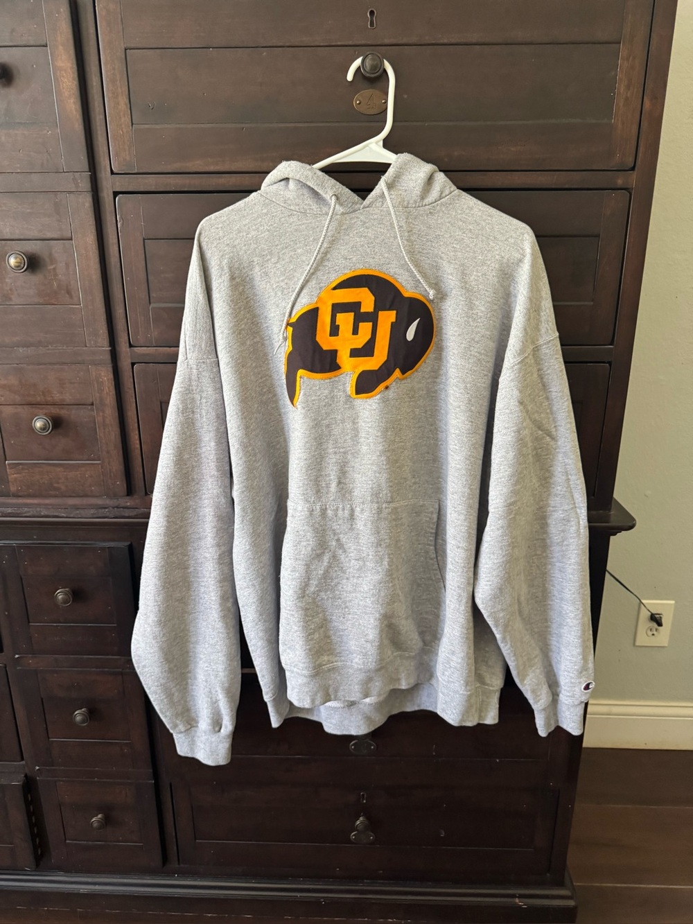 Champion Gray Hoodie with Gold and Black CU Buffalo Logo